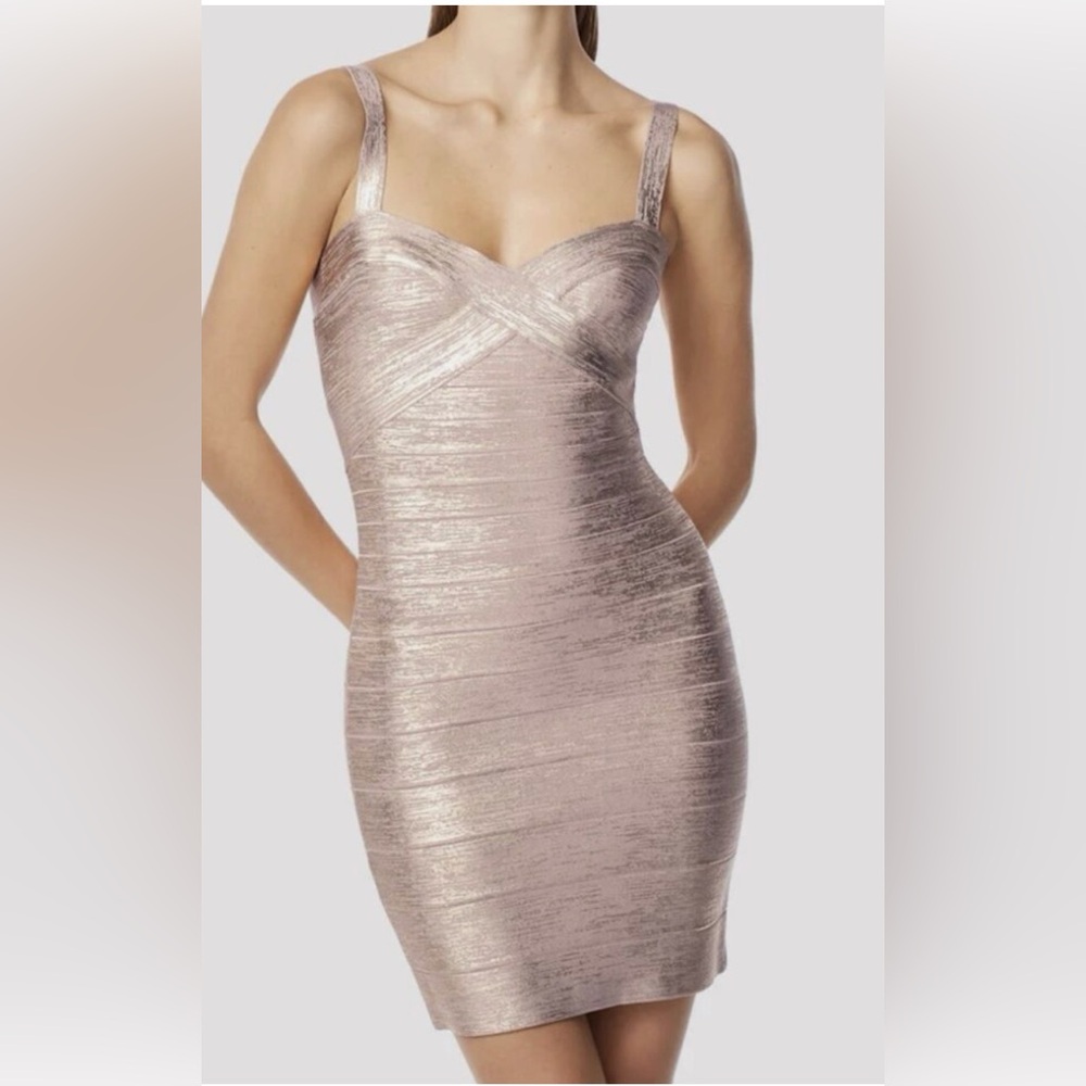 Herve Leger Metallic Pink Mini Dress